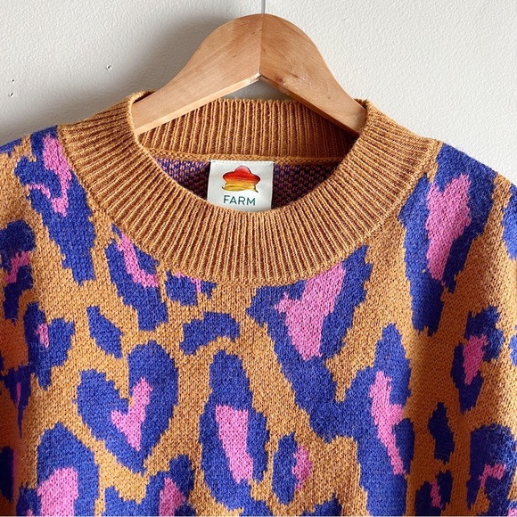 *SOLD* Farm Rio Leopard Pop Caramel Sweater Balloon Sleeves Wool Blend, Medium - Picture 3 of 15